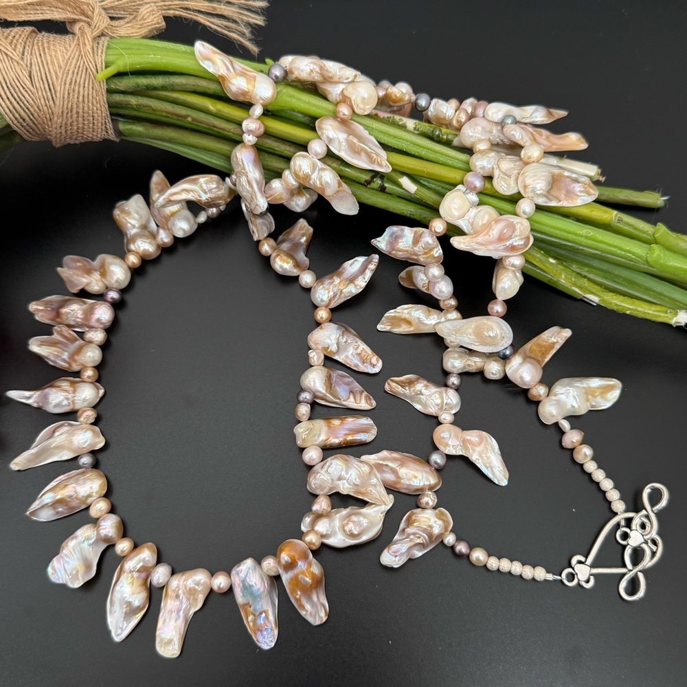 Genuine Freshwater Blister Pearl Freeform Top Drilled 36” Long Necklace 160g.